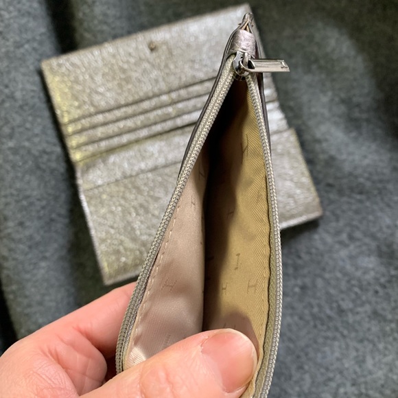 H Halston Silver/Grey Metallic finish wallet with Zip Card Holder - Picture 3 of 7